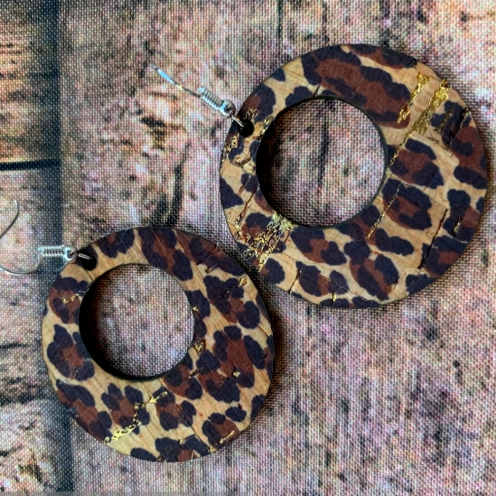 Gold leopard cork earrings